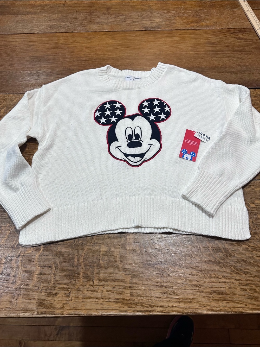 Old Navy White Mickey Mouse Crewneck with Navy Star Ears and Red Trim NWT sz med
